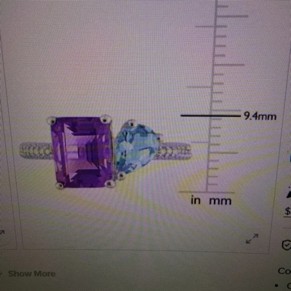 Elegant Silver Ring with Amethyst and Sky- Blue Topaz Stones.  Sterling Silver - Picture 2 of 4